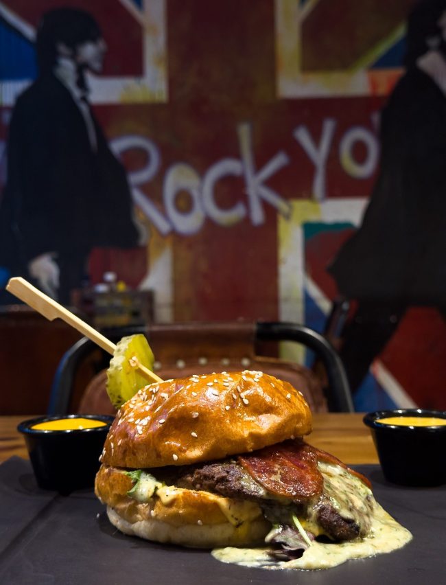 Band of Burgers Southgate Wagyu beef burger with melted cheese and caramelized onions