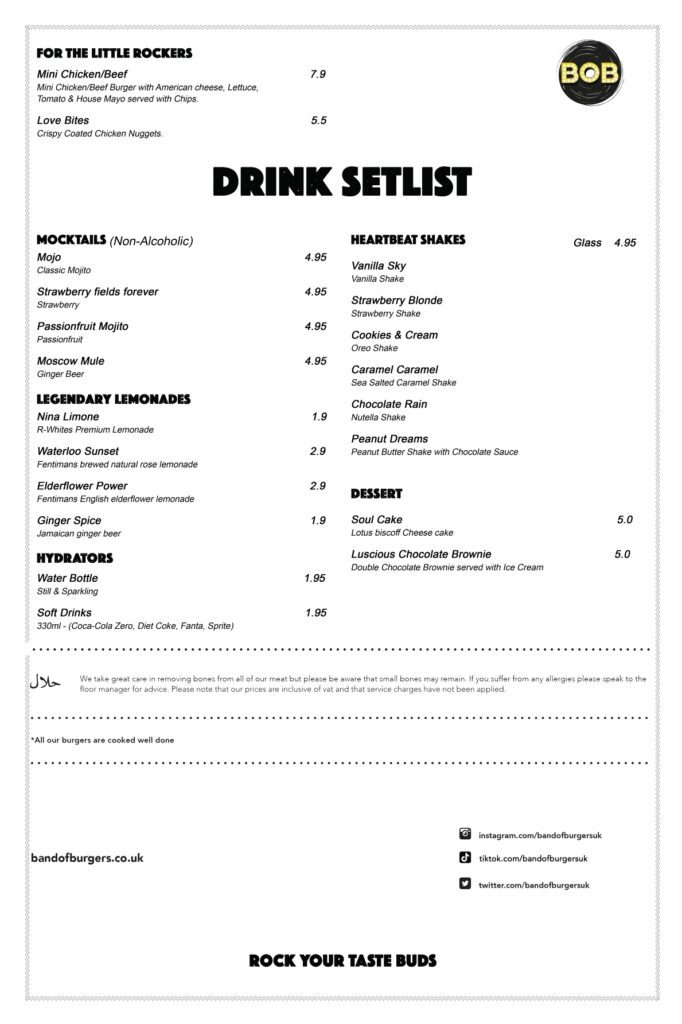 MENU COMPLETE Band of Burgers